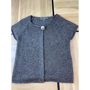 LUISA CERANO Short Sleeve Knit Cardigan Sweater Button Front Women 14 Brown